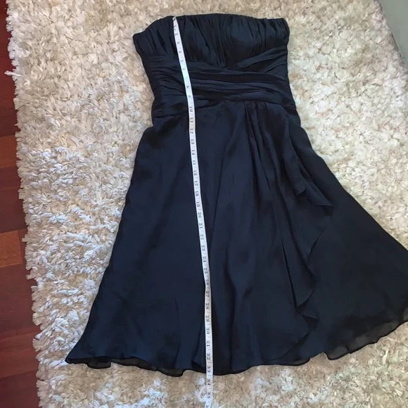 WHITE HOUSE BLACK MARKET Black Silk Dress Strapless Ruched Fairycore Events Sz 4